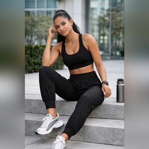 XXL / 2X Black High Waist Athleisure Jogger Pants Yoga Lounge Travel Stretch